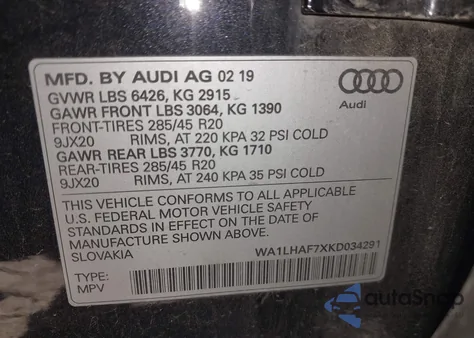 2019 Audi Q7 45 Premium/45 Se Premium from USA, damaged, VIN WA1LHAF7XKD034291